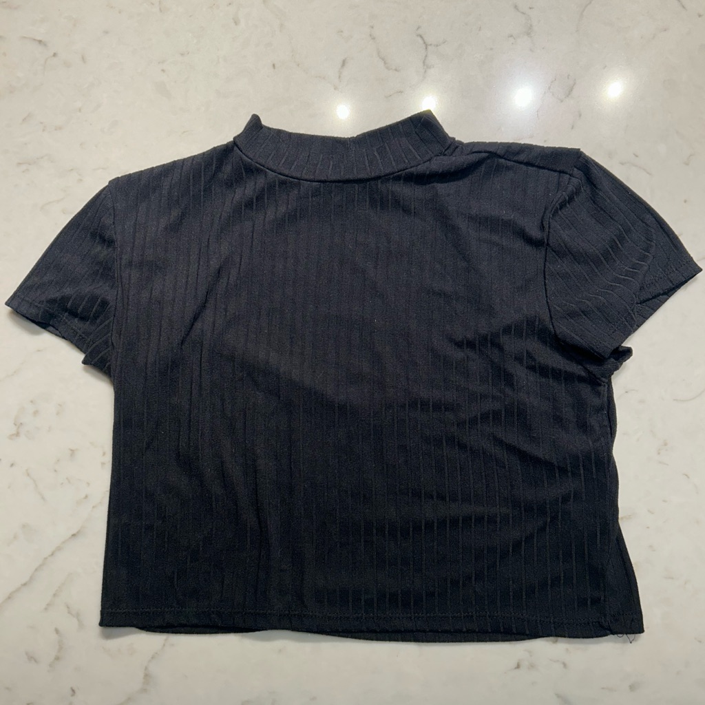 Almost Famous Black Ribbed Cropped Top Mock Neck